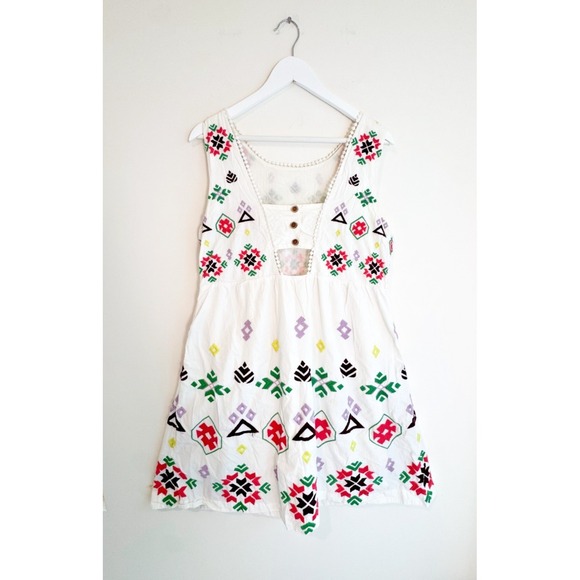 Anthropologie Dolly Embroidered %100 Cotton Midi Dress White Cotton Boho  Sz L - Picture 3 of 16